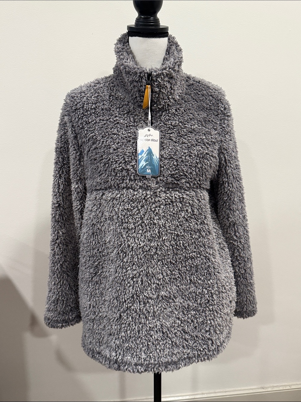 Jackson Hole Ladies Plush Sherpa 1/4 Zip Pullover - Gray Size Medium